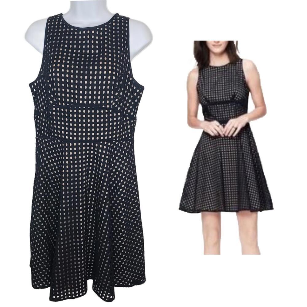 Loft Women's Sz 6 Black/Nude Eyelet Fit Flare Mini Dress(1790) - Picture 6 of 8